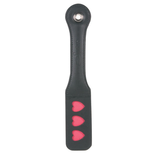 Sportsheets Sex & Mischief 12 in. Heart Impression Paddle - Red Garter