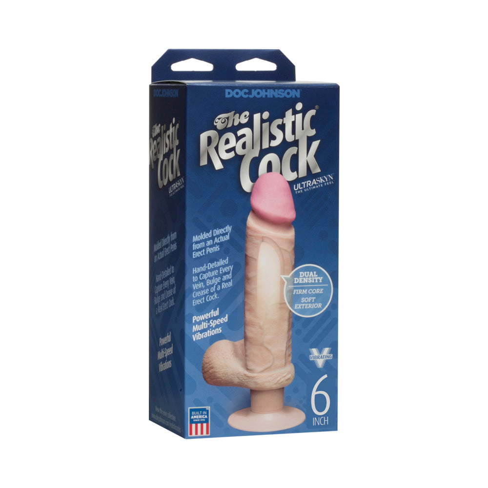 The Realistic Cock - UR3 - Vibrating 6 Inch White - Red Garter