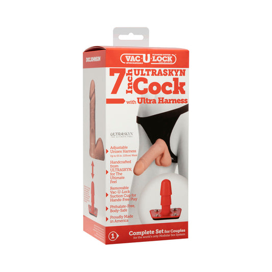 Vac-U-Lock - 7 Inch ULTRASKYN Cock - With Ultra Harness White - Red Garter