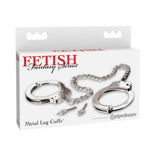 Pipedream Fetish Fantasy Series Metal Leg Cuffs Silver - Red Garter