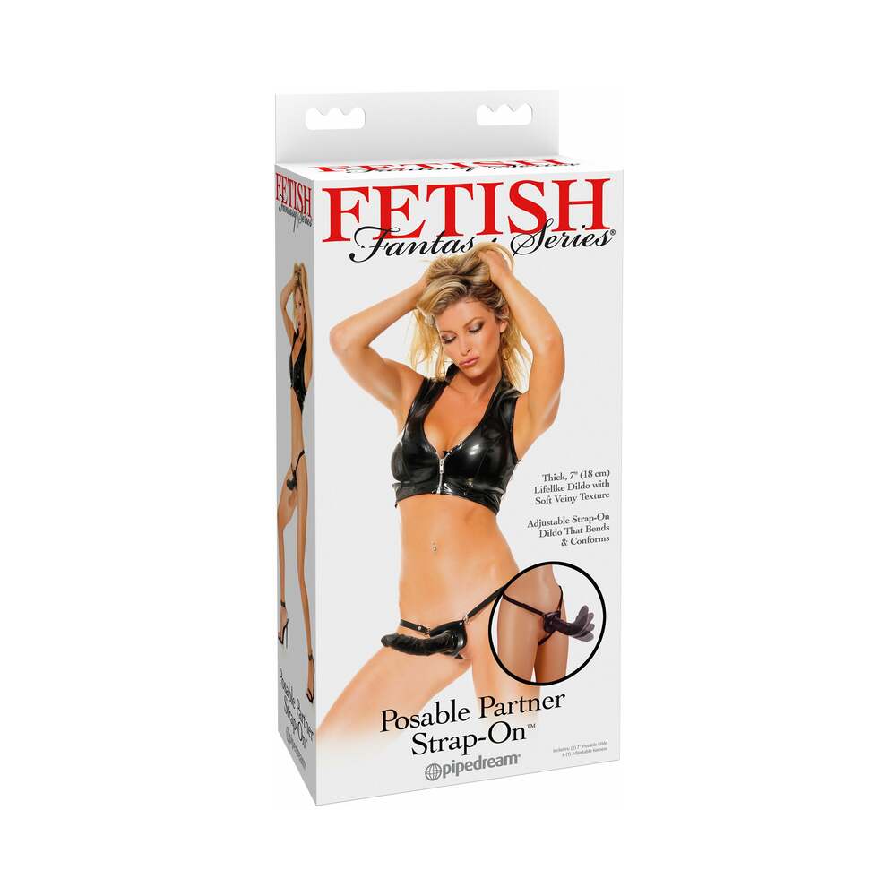 Pipedream Fetish Fantasy Series Posable Partner Strap-On With 7 in. Dildo Black - Red Garter