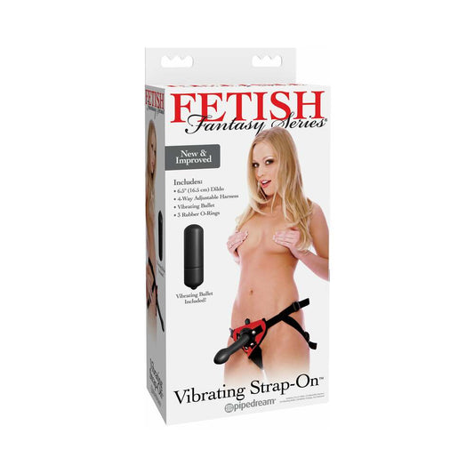 Pipedream Fetish Fantasy Series 6-Piece Vibrating Strap-On Set With 6 in. Dildo Red/Black - Red Garter