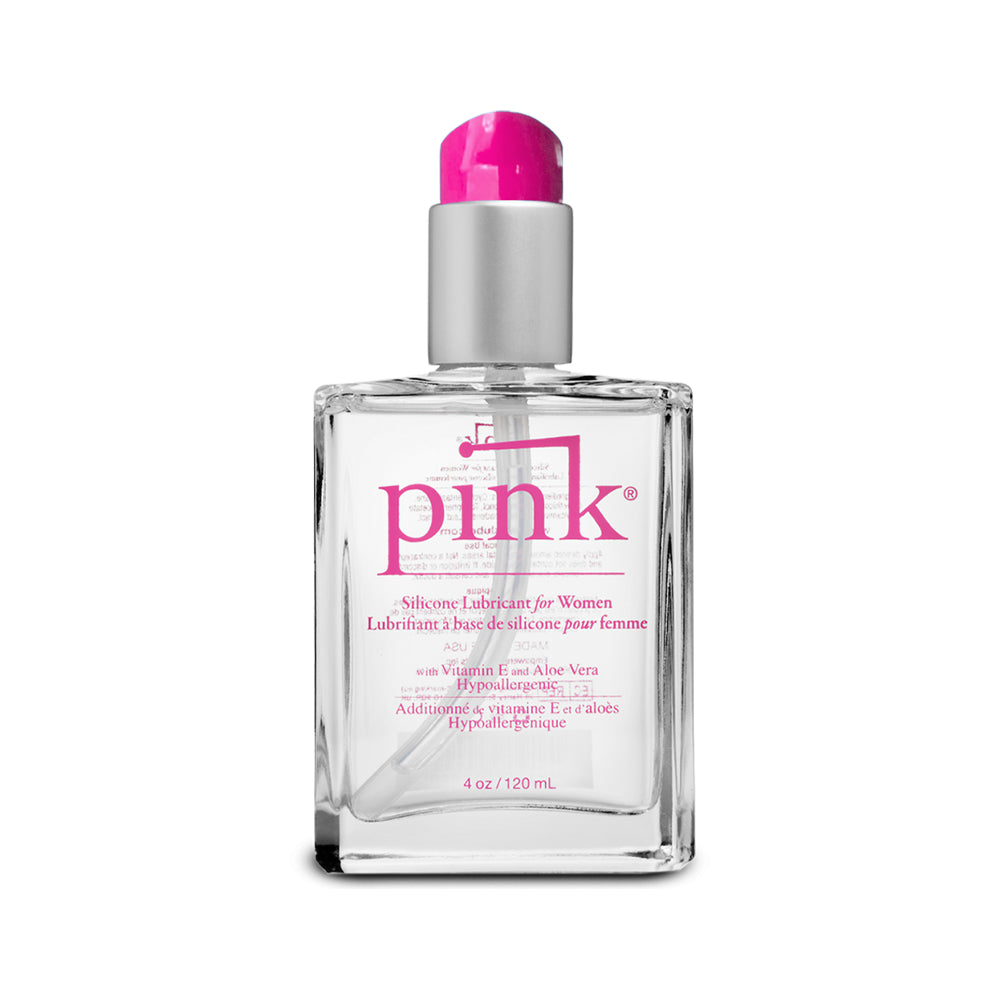 Pink Silicone Lubricant 4 oz. Glass Bottle - Red Garter