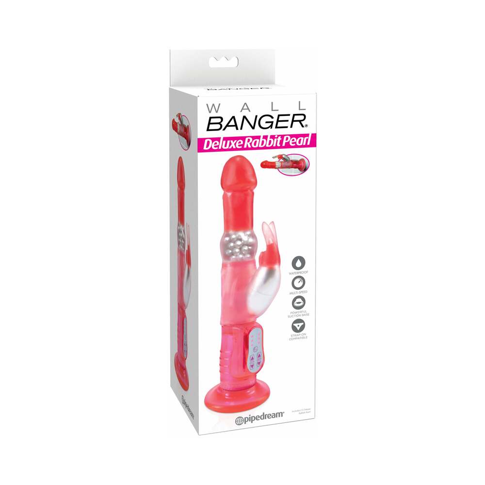 Pipedream Waterproof Wall Bangers Deluxe Rotating Rabbit Vibrator With Suction Cup Pink - Red Garter