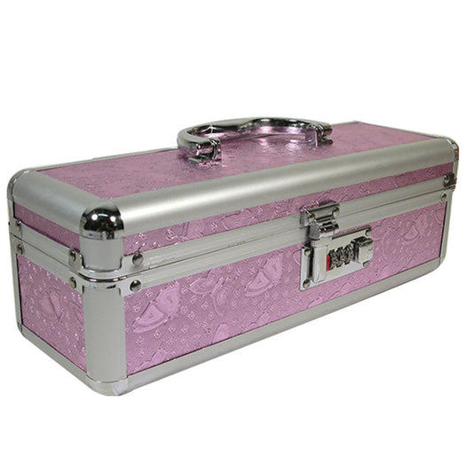 The Toy Chest Lockable Vibrator Case Medium Pink - Red Garter