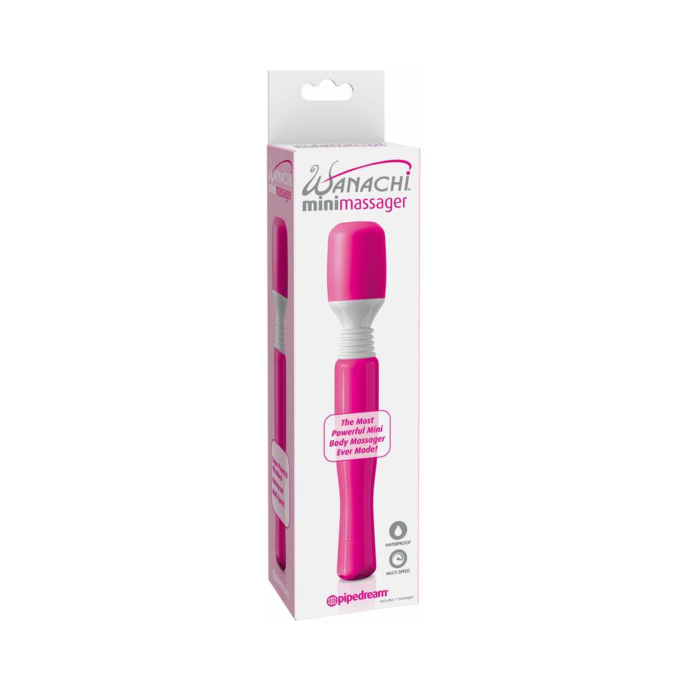Pipedream Mini Wanachi Waterproof Massager Flexible Silicone Wand Vibrator Pink - Red Garter