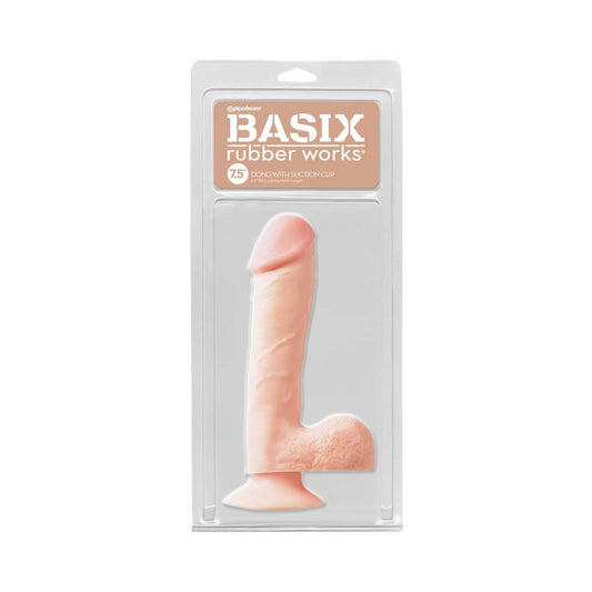 Pipedream Basix Rubber Works 7.5 in. Dong With Balls & Suction Cup Beige - Red Garter