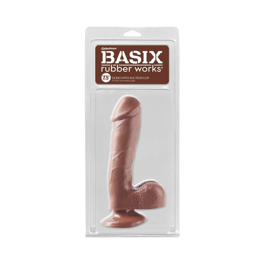 Pipedream Basix Rubber Works 7.5 in. Dong With Balls & Suction Cup Brown - Red Garter