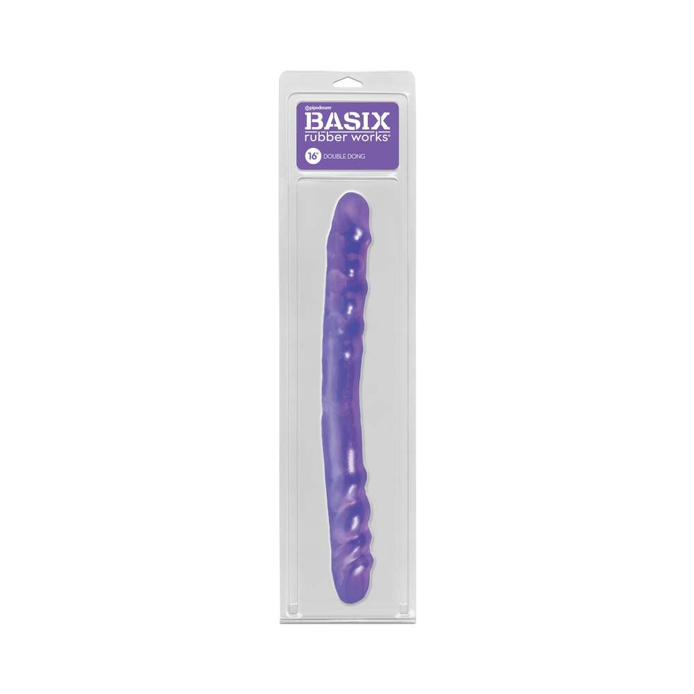 Pipedream Basix Rubber Works 16 in. Double Dong Purple - Red Garter