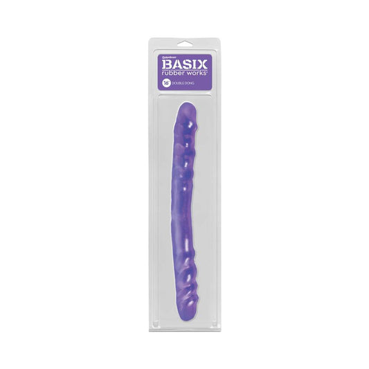 Pipedream Basix Rubber Works 16 in. Double Dong Purple - Red Garter