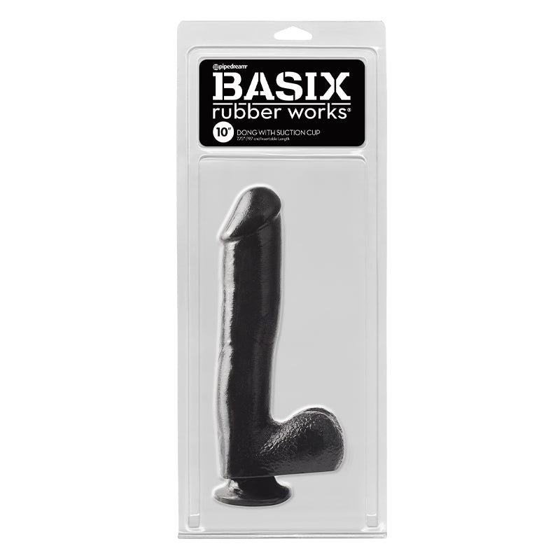 Pipedream Basix Rubber Works 10 in. Dong With Balls & Suction Cup Black - Red Garter