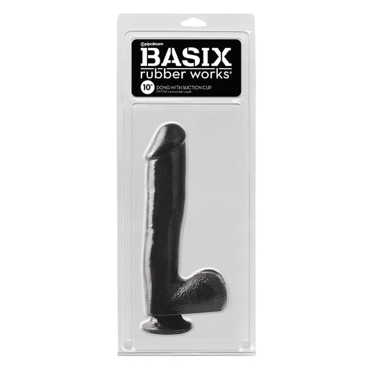 Pipedream Basix Rubber Works 10 in. Dong With Balls & Suction Cup Black - Red Garter
