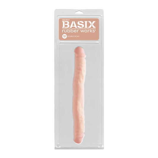 Pipedream Basix Rubber Works 12 in. Double Dong Beige - Red Garter