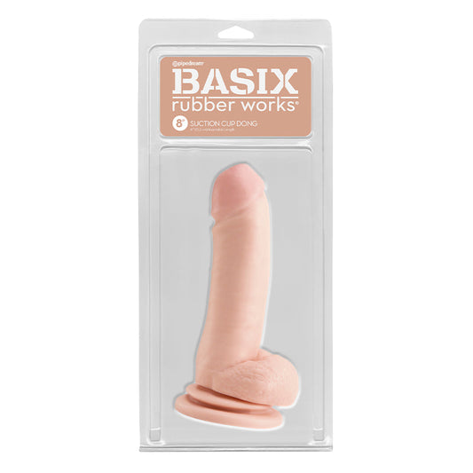 Pipedream Basix Rubber Works 8 in. Suction Cup Dong With Balls Beige - Red Garter