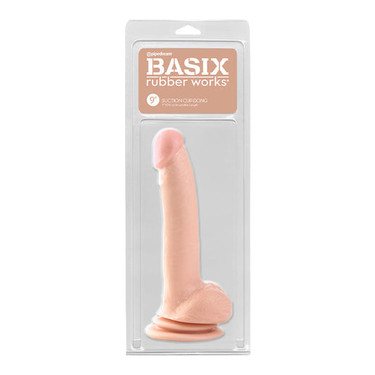 Pipedream Basix Rubber Works 9 in. Suction Cup Dong With Balls Beige - Red Garter