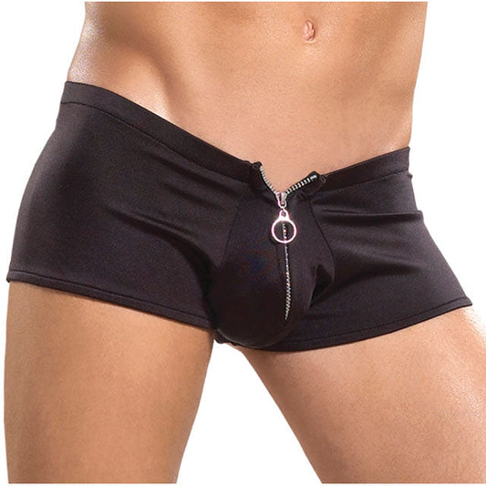 Male Power Zipper Shorts S/M Underwear - Red Garter