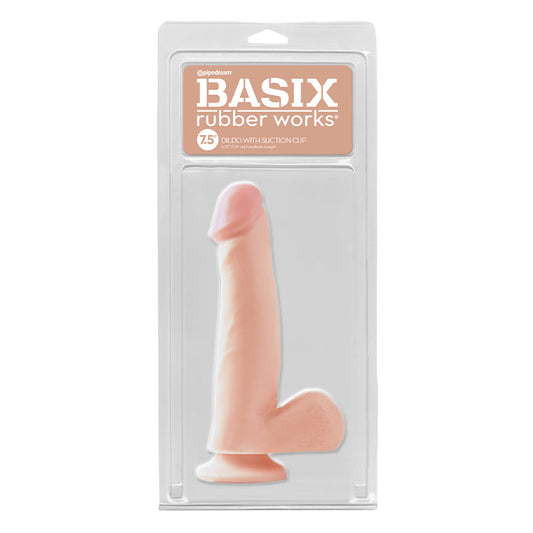 Pipedream Basix Rubber Works 7.5 in. Dildo With Balls & Suction Cup Beige - Red Garter