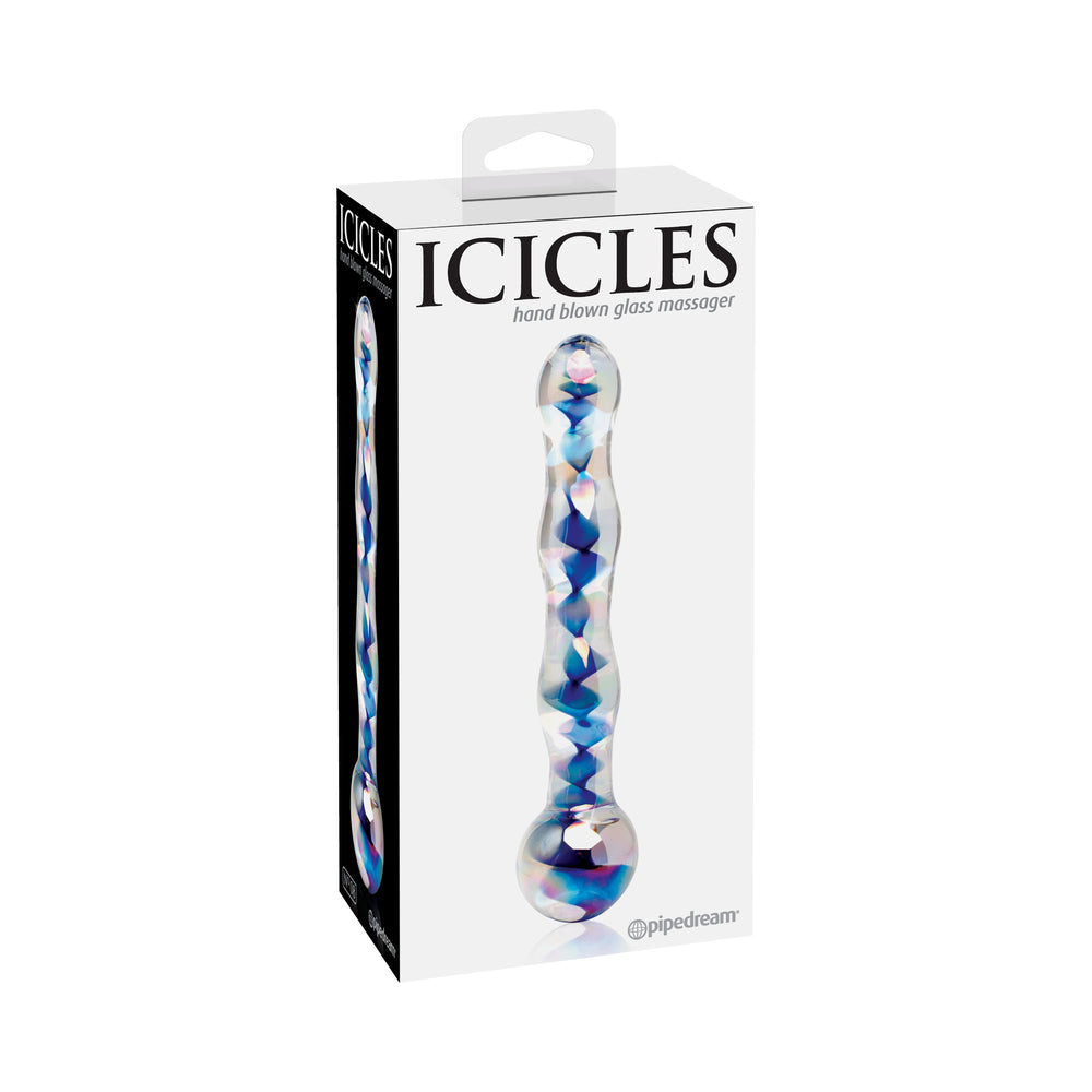 Pipedream Icicles No. 8 Wavy 7 in. Glass Dildo Blue/Clear - Red Garter
