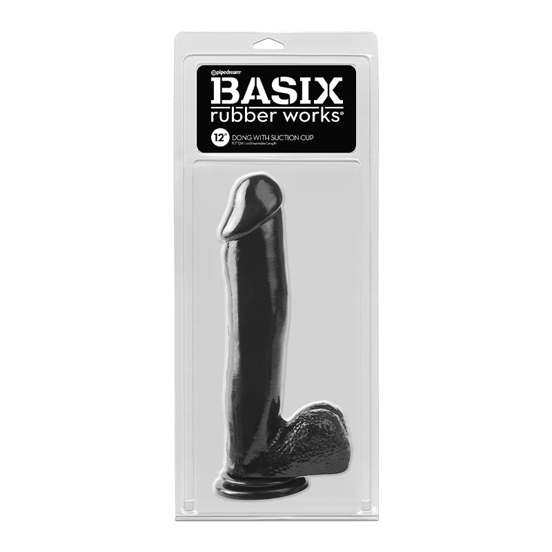 Pipedream Basix Rubber Works 12 in. Dong With Balls & Suction Cup Black - Red Garter