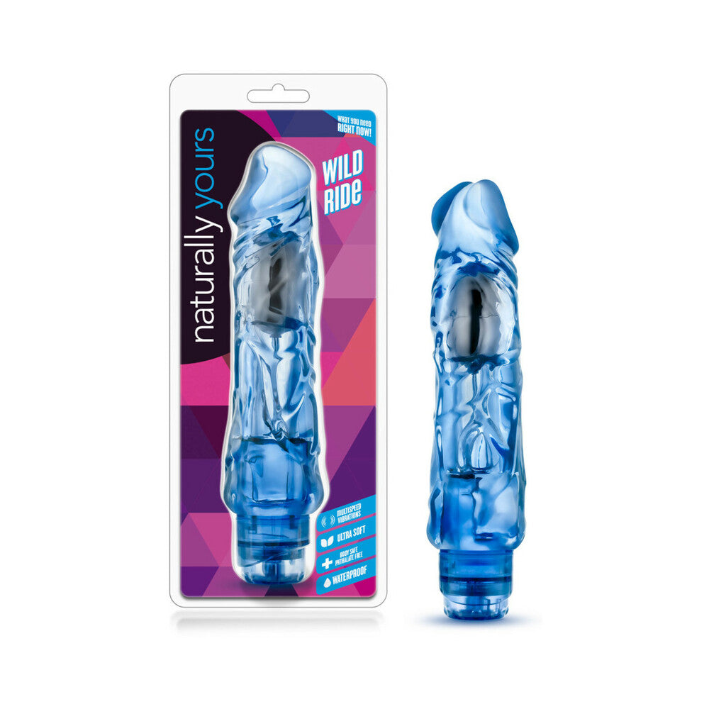 Naturally Yours Wild Ride Realistic 9 in. Vibrating Dildo Blue - Red Garter