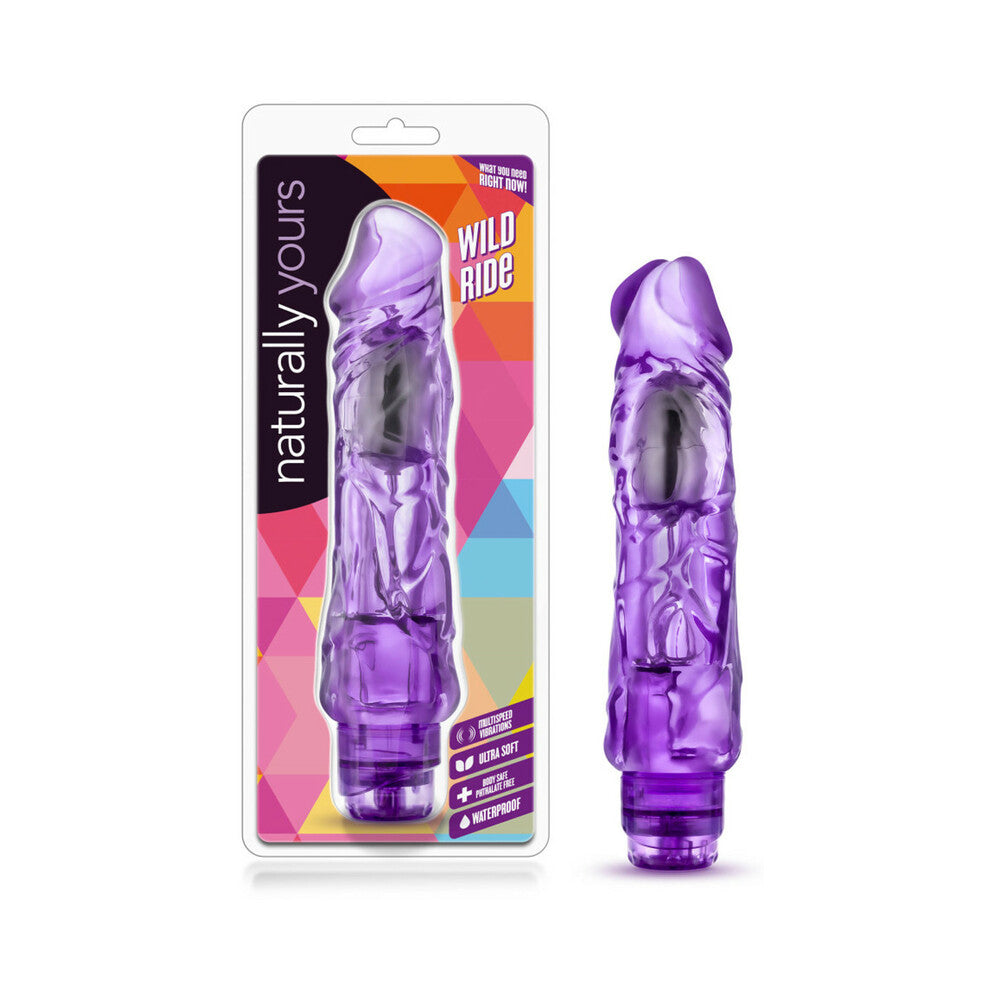 Naturally Yours Wild Ride Realistic 9 in. Vibrating Dildo Purple - Red Garter