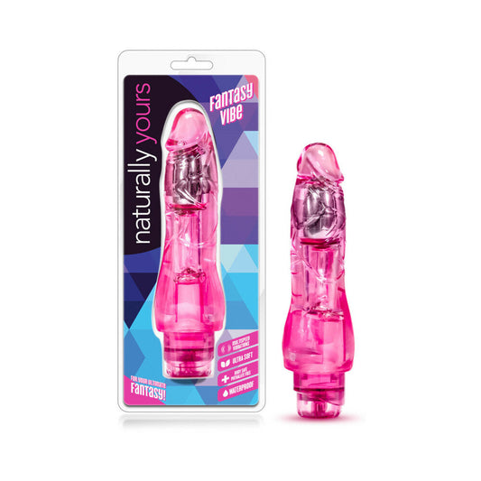 Naturally Yours Fantasy Vibe Realistic 8.5 in. Vibrating Dildo Pink - Red Garter