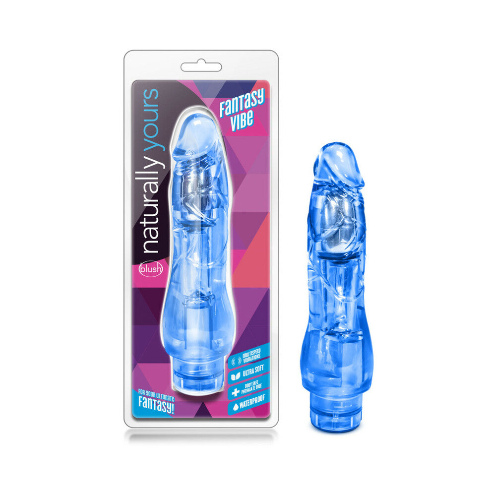 Naturally Yours Fantasy Vibe Realistic 8.5 in. Vibrating Dildo Blue - Red Garter