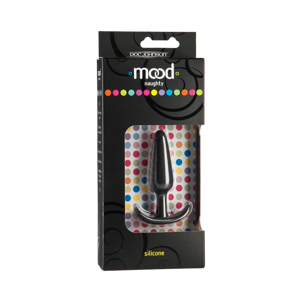 Mood - Naughty - Small Black Silicone Butt Plug - Red Garter
