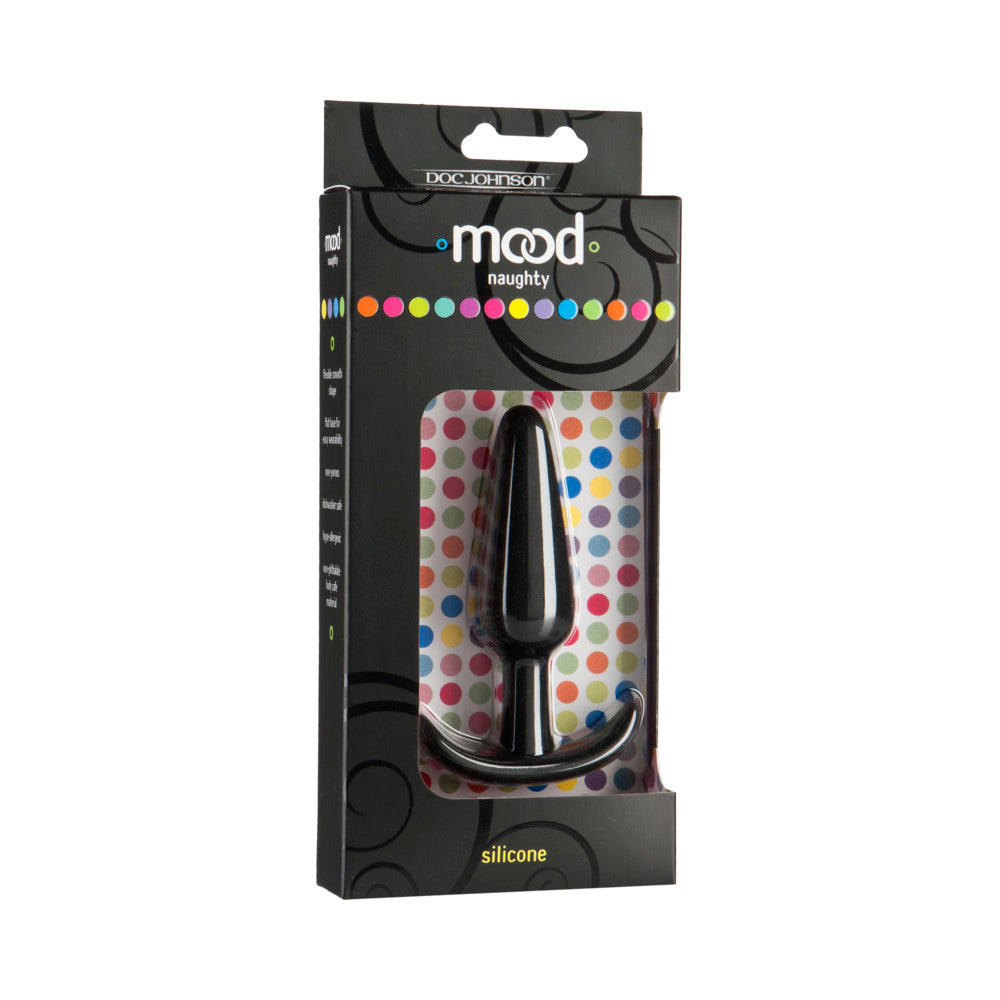 Mood - Naughty - Medium Black Silicone Butt Plug - Red Garter