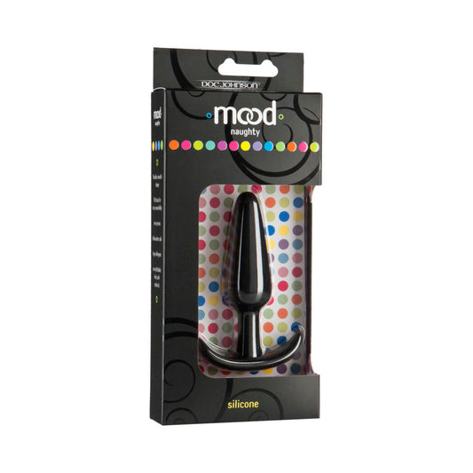 Mood - Naughty - Medium Black Silicone Butt Plug - Red Garter
