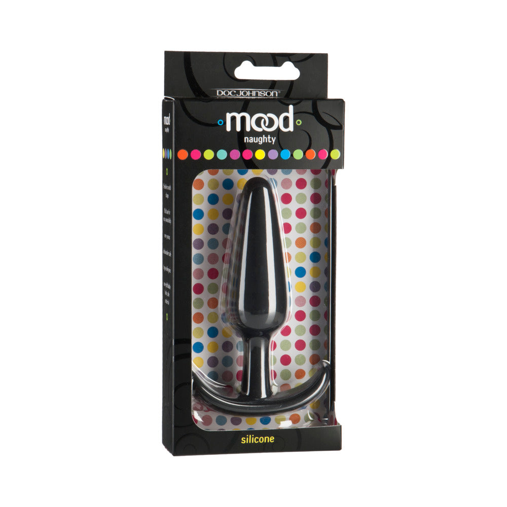 Mood - Naughty - Large Black Silicone Butt Plug - Red Garter