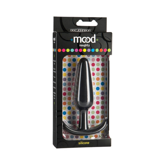 Mood - Naughty - Large Black Silicone Butt Plug - Red Garter