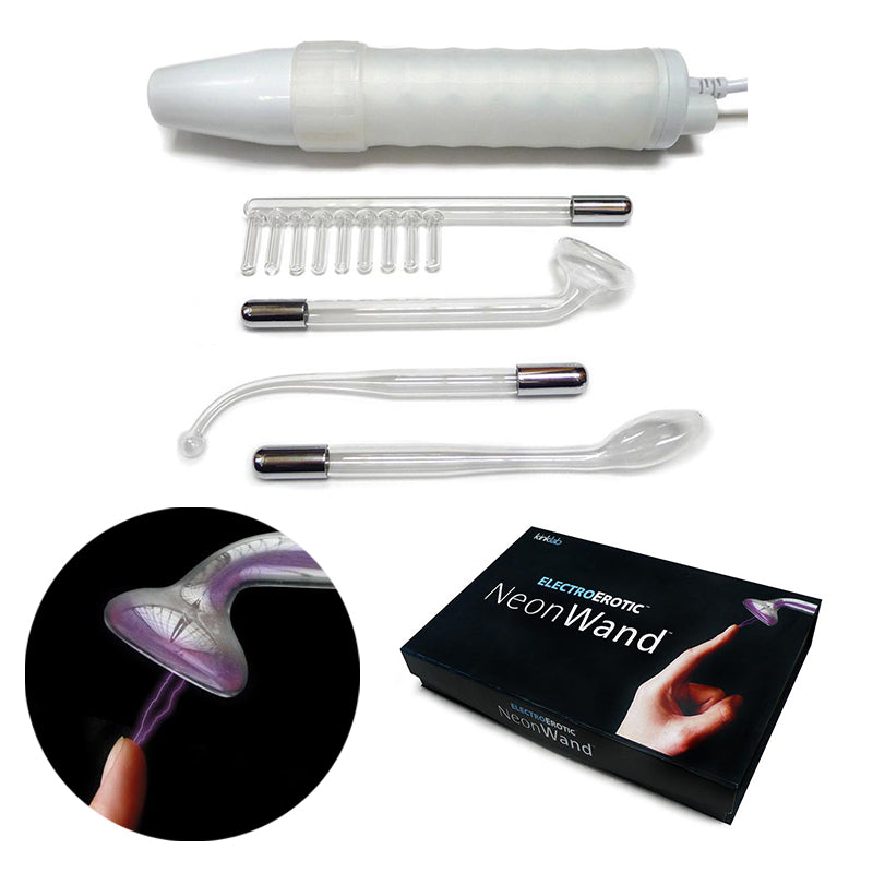 KinkLab Neon Wand Electrosex Kit ( White handle/Purple Elec) - Red Garter