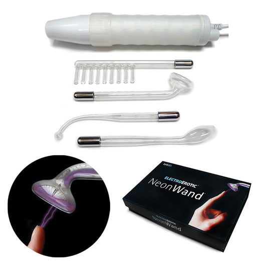 KinkLab Neon Wand Electrosex Kit ( White handle/Purple Elec) - Red Garter