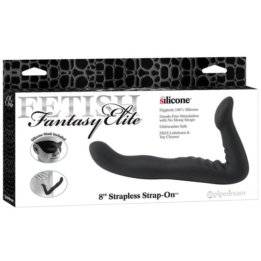 Pipedream Fetish Fantasy Elite 8 in. Silicone Strapless Strap-On Black - Red Garter