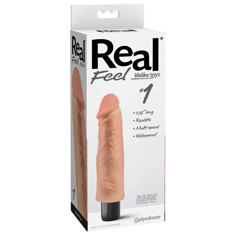 Pipedream Real Feel Lifelike Toyz No. 1 Realistic 7.25 in. Vibrating Dildo Beige - Red Garter
