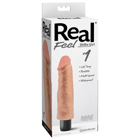 Pipedream Real Feel Lifelike Toyz No. 1 Realistic 7.25 in. Vibrating Dildo Beige - Red Garter