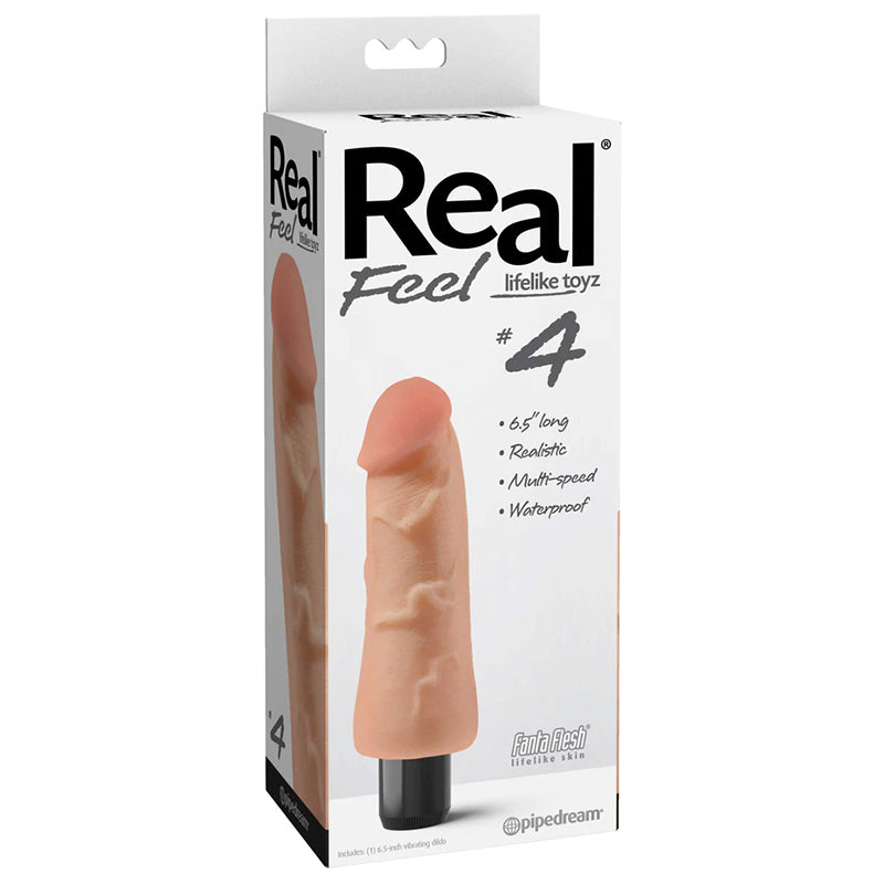 Pipedream Real Feel Lifelike Toyz No. 4 Realistic 6.5 in. Vibrating Dildo Beige - Red Garter