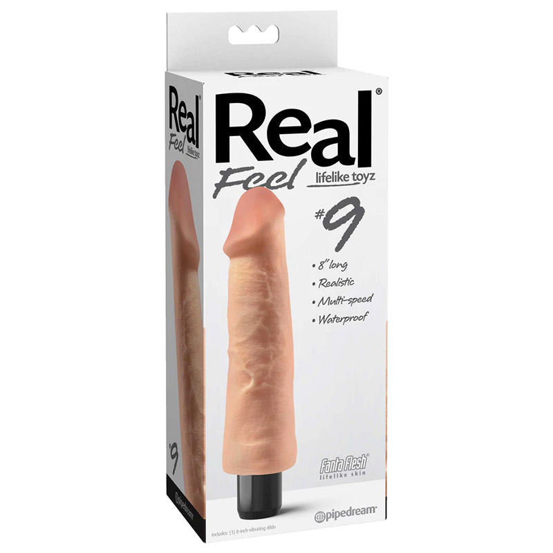 Pipedream Real Feel Lifelike Toyz No. 9 Realistic 8 in. Vibrating Dildo Beige - Red Garter