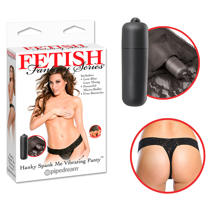 Pipedream Fetish Fantasy Series Hanky Spank Me Vibrating Panty Black - Red Garter