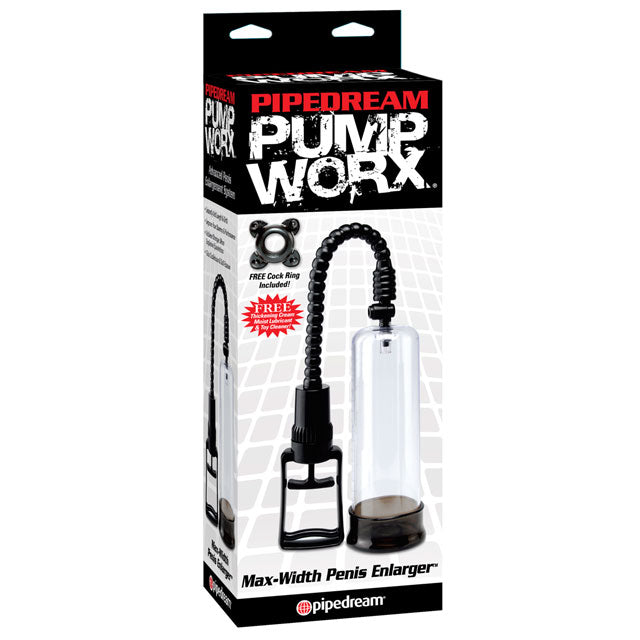 Pipedream Pump Worx Max-Width Penis Enlarger Pump Clear/Black - Red Garter