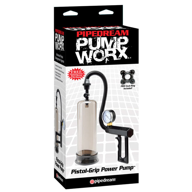 Pipedream Pump Worx Pistol-Grip Power Pump Clear/Black - Red Garter