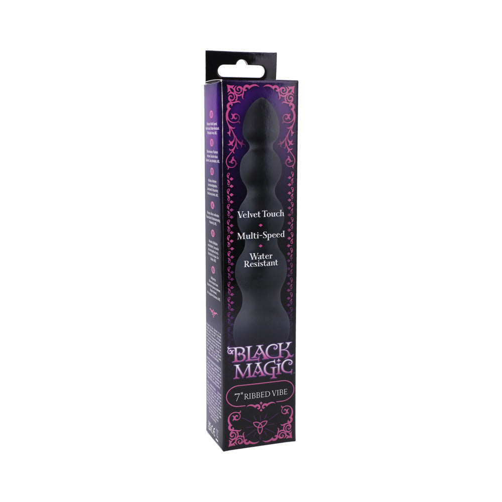 Black Magic 7in Ribbed Vibrator - Red Garter