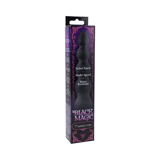 Black Magic 7in Ribbed Vibrator - Red Garter