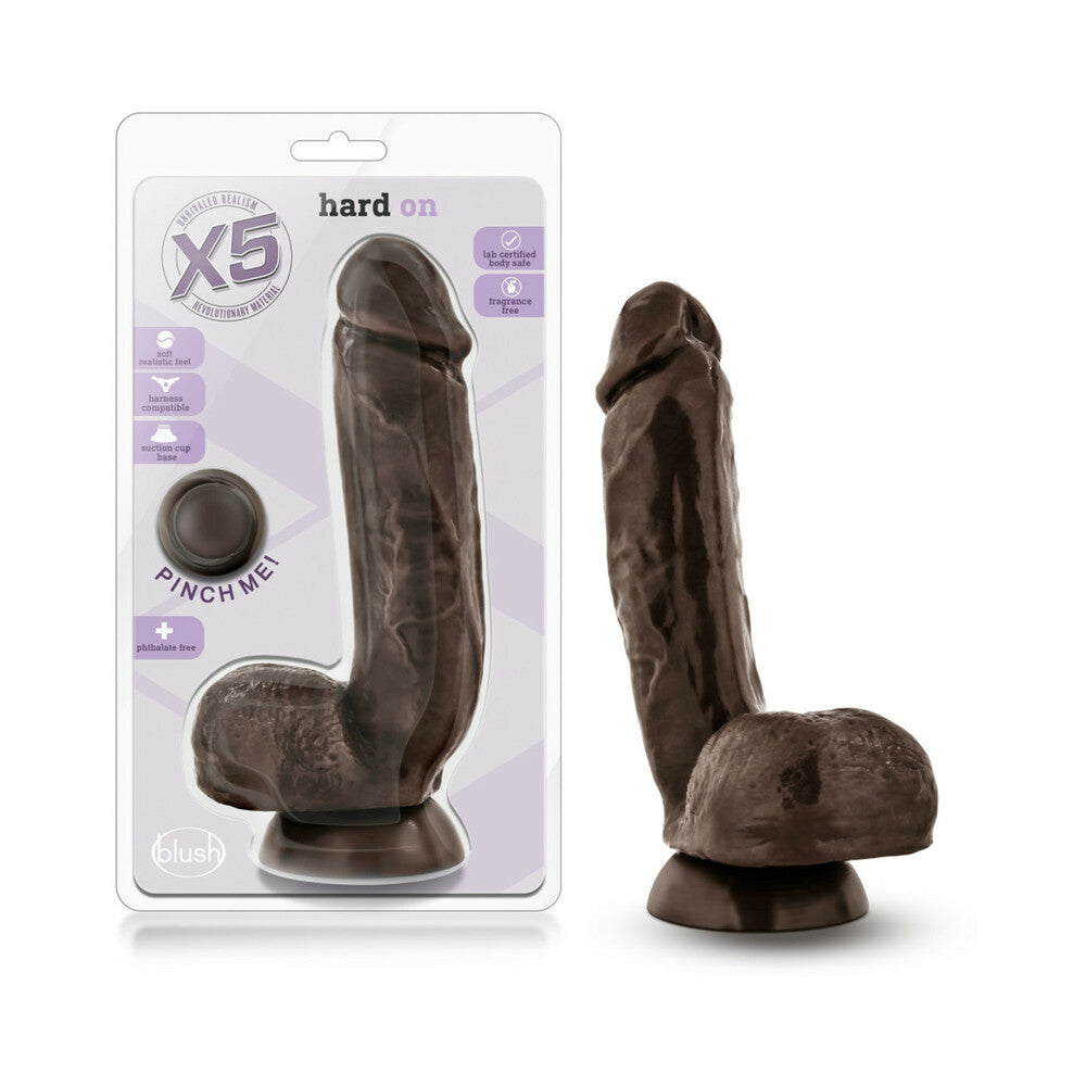 X5 Hard On Realistic 8.5 in. Dildo with Balls Brown - Red Garter