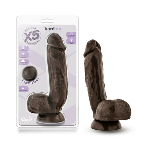 X5 Hard On Realistic 8.5 in. Dildo with Balls Brown - Red Garter