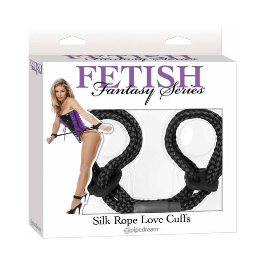 Pipedream Fetish Fantasy Series Silk Rope Love Cuffs Black - Red Garter