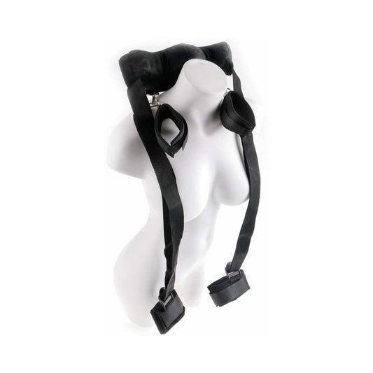 Fetish Fantasy Series Adjustable Position Master with Cuffs Black - Red Garter