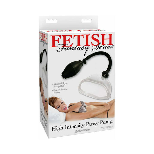 Pipedream Fetish Fantasy Series High Intensity Pussy Pump Clear/Black - Red Garter
