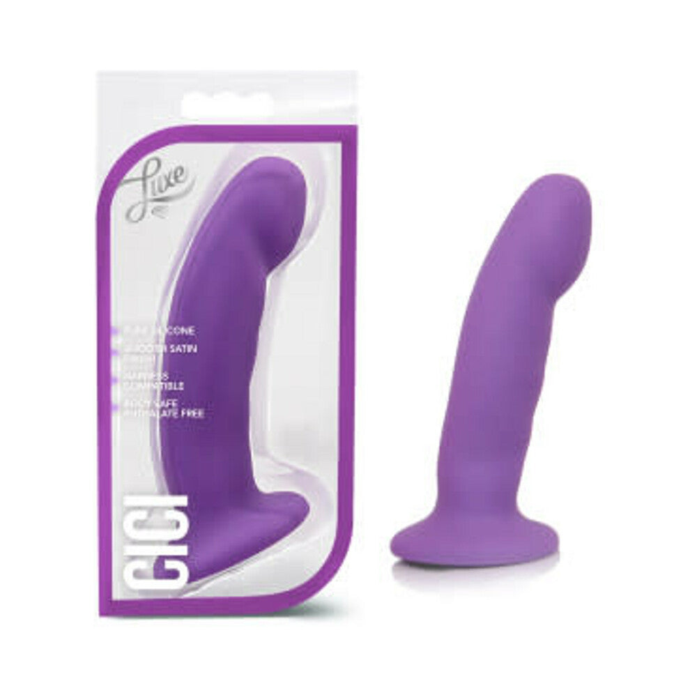 Luxe Cici 6.5 in. Curved Silicone Dildo Purple - Red Garter